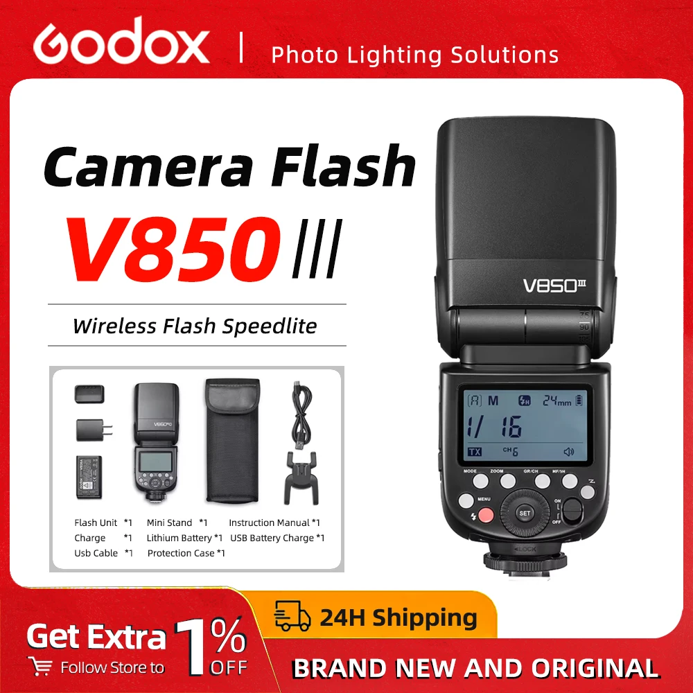 

Godox V850III Speedlite Camera Flash Universal 2.4G Wireless X System 76Ws with Li-ion Battery for Canon Nikon Sony Fuji Olympus