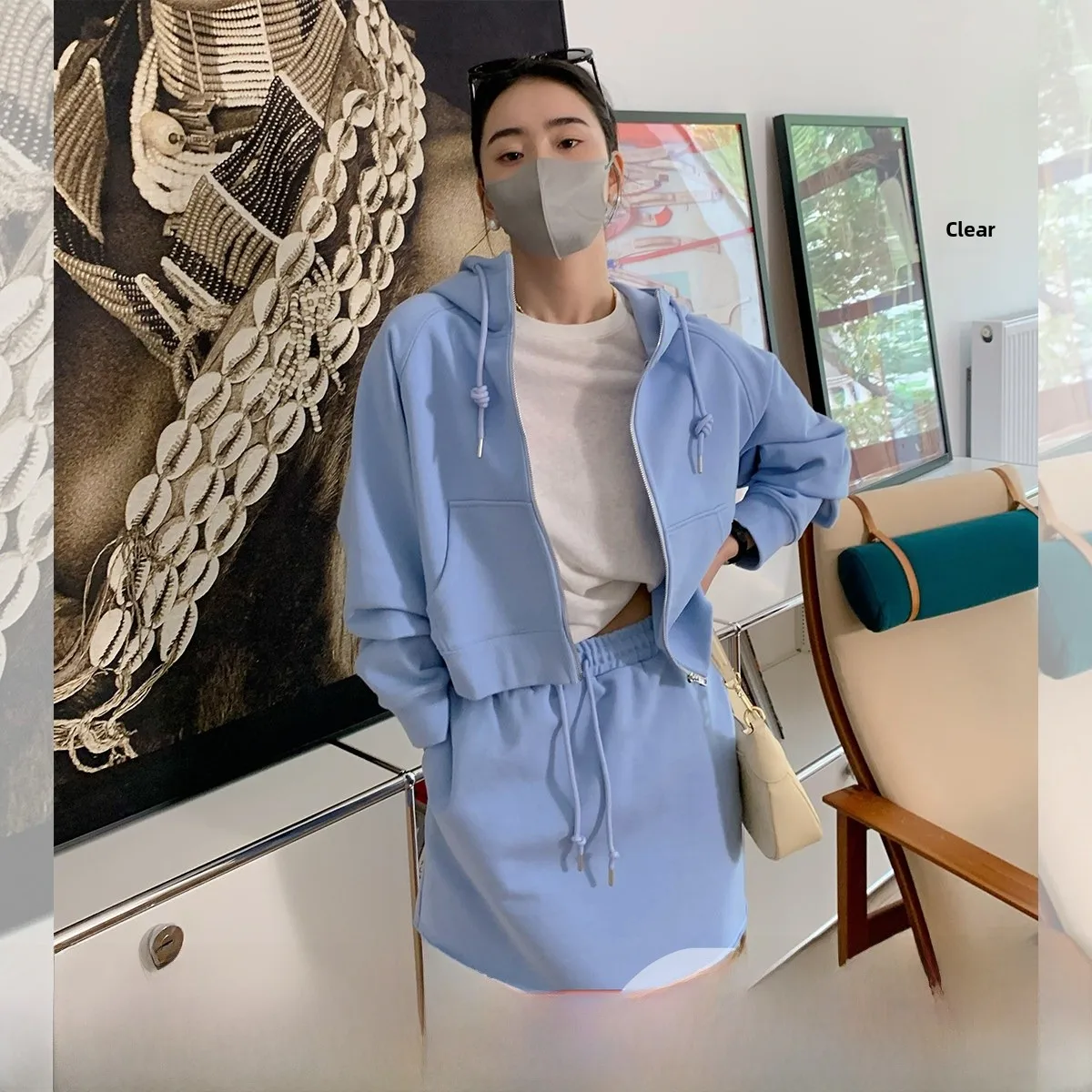 

LIYSENIOR Girly Girl Zipper Hoodie ort Skirt Casual Set Spring Two-Piece Faionable Women's Clothing Ensemble