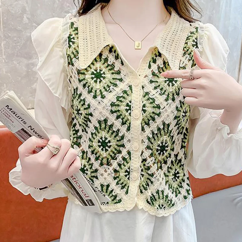 

2024 New Summer Elegant Fashion Aesthetic Office Lady Women's Shirt Irregular Office Lady Chiffon Splicing Short Sleeve Tops