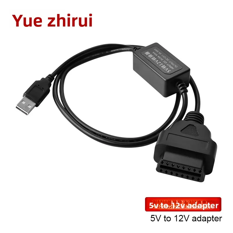USB To OBD2 Female Power Cable 5V To 12V Step-up Booster Wire OBD II 16Pin Female Power Supply Cord for GPS Tracker