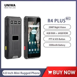 R4 Plus 4G Mini Rugged Smartphone Android 14 Octa Core 4GB+64GB 20MP Night Vision 3000mAh PTT SOS 4 Inch Small Cellphone NFC