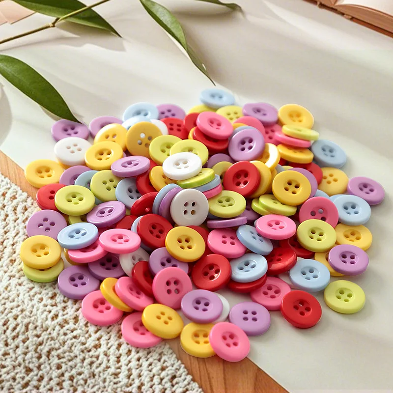 بقعة Hot البيع 15 مللي متر اللون الراتنج أربعة العين واسعة الحواف أزرار مختلط اللون أزرار اليدوية Diy بها بنفسك أزرار لون الحلوى #3