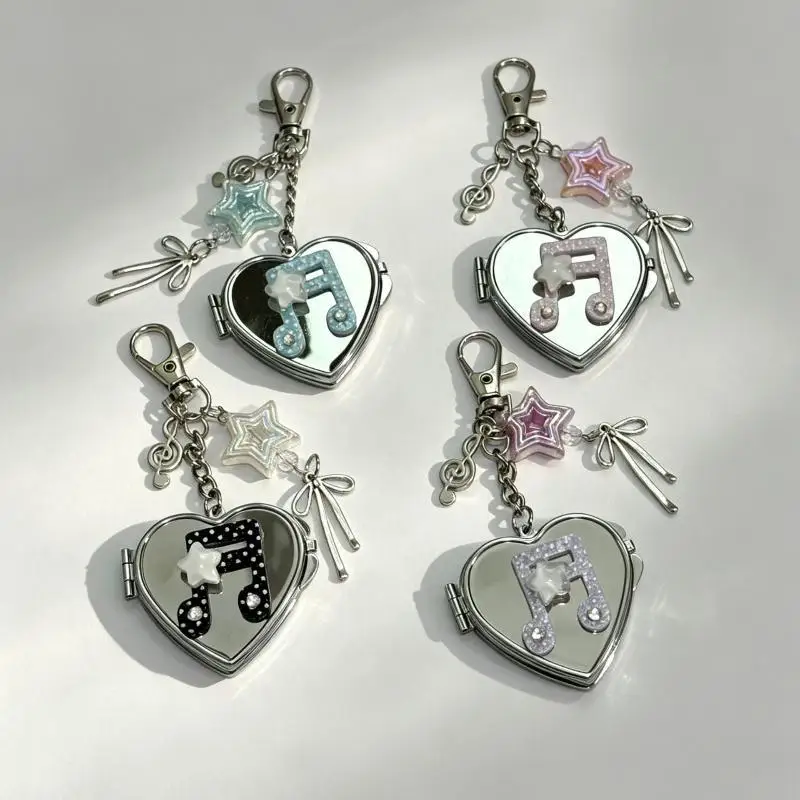 Korean-inspired Love Note Mirror Bag Accessories Fashion Star Keychain Double-sided Makeup Mirror Keychain Bag Hanging Decor