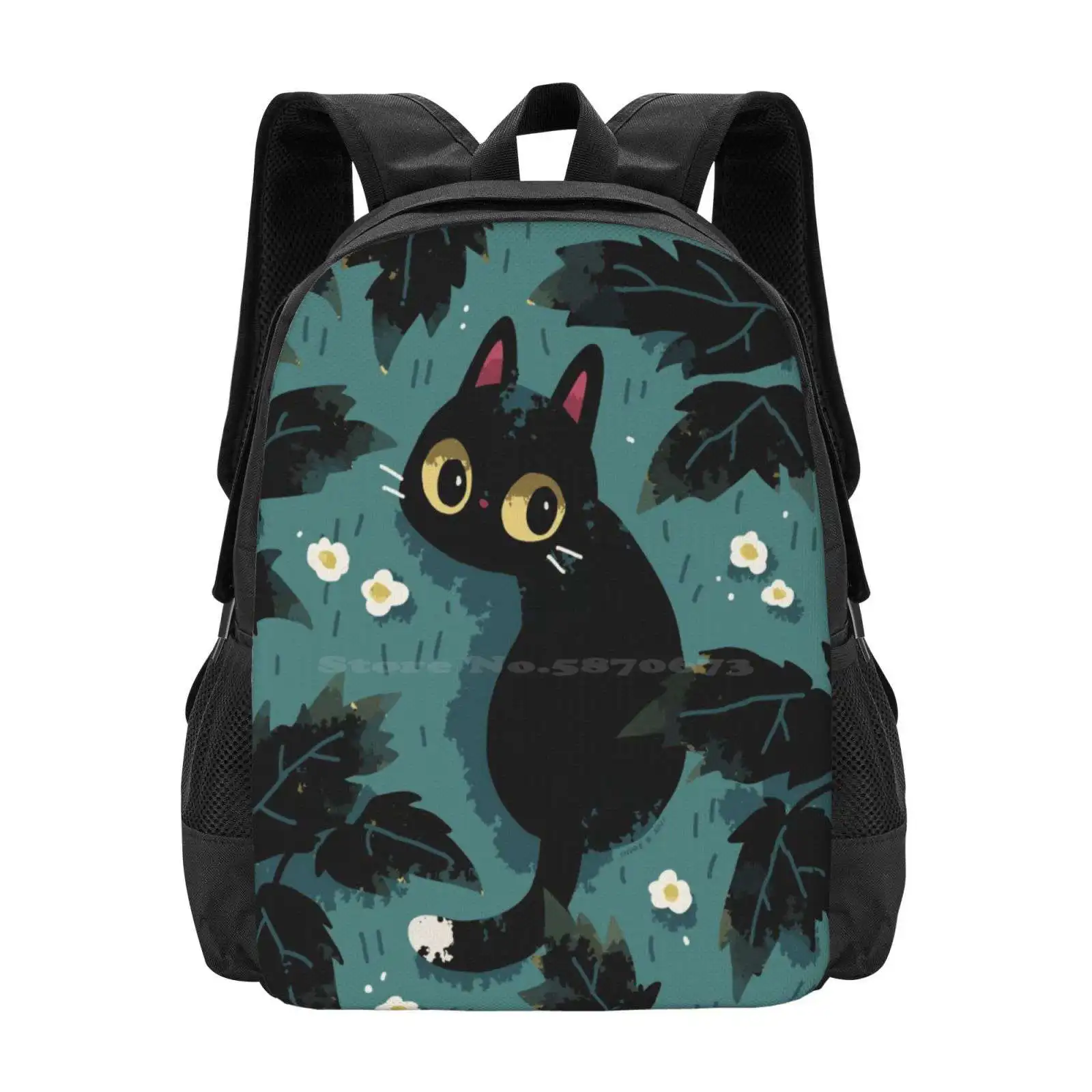 Mochila escolar con diseño de gato negro, bolso para portátil de viaje, Gato Negro, Animal, mascota, gatito Simple, Neko