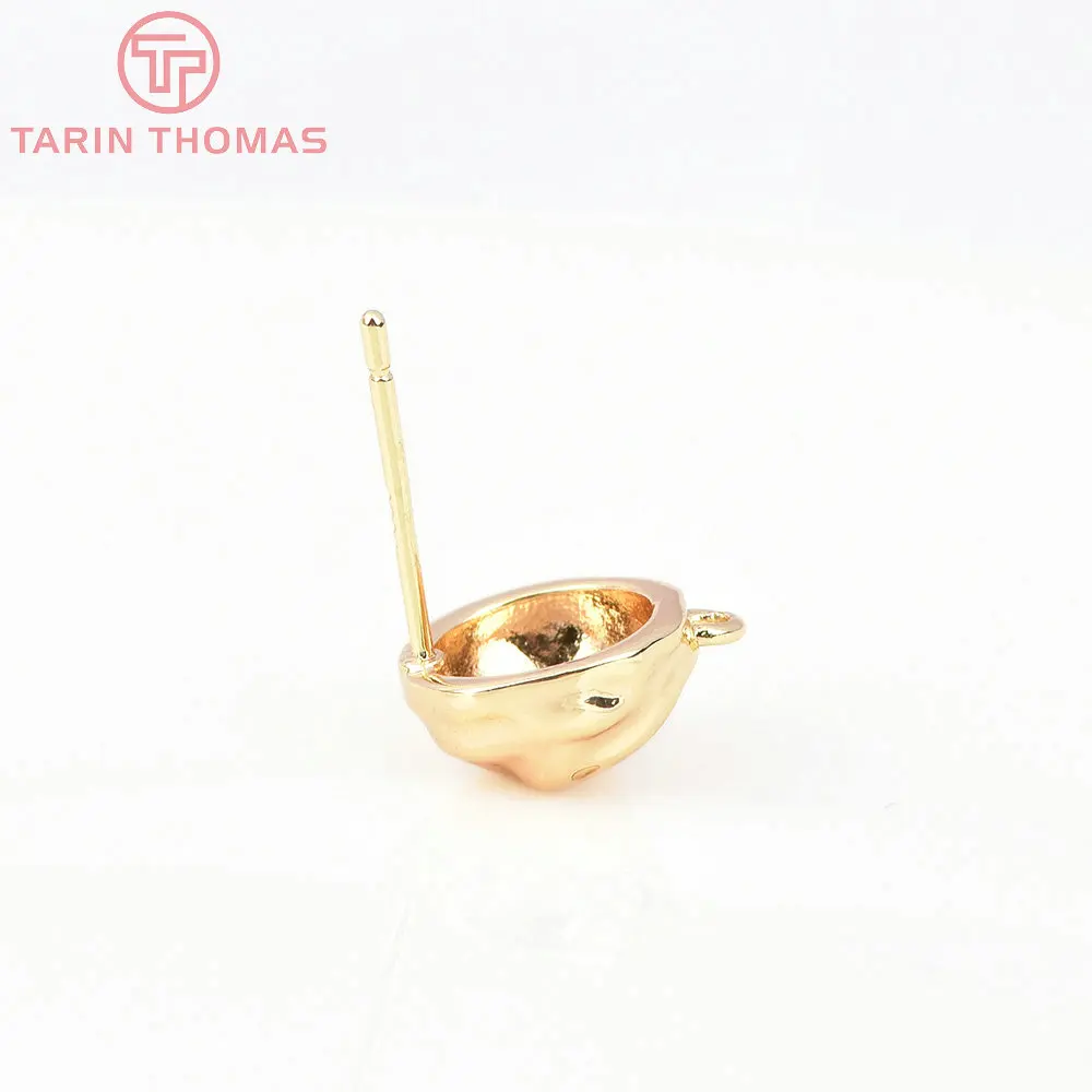 (7392) 6PCS 9.5MM 24K Gold Color Brass Semicircle Shape Concave Convex Stud Earrings High Quality Jewelry Findings Accessories