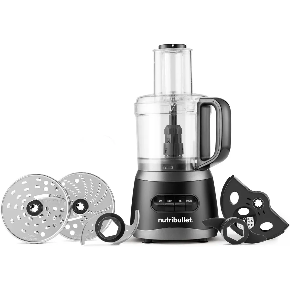 NBP50100 Food Processor 450-Watts with 7-Cup Capacity and Stainless Steel Slice, Shred, Chop and Dough Attachments, Black