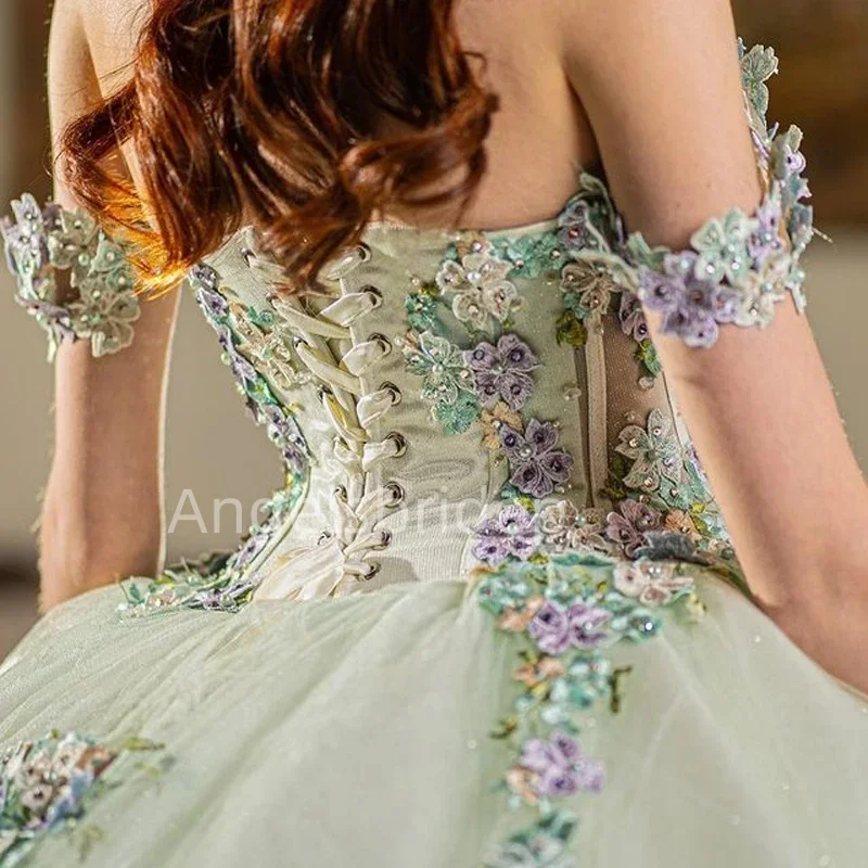 Angelsbridep Vestidos De Graduación Sage Green Princess Ball Gown Quinceanera Dress Party Dresses With Colorful Appliques