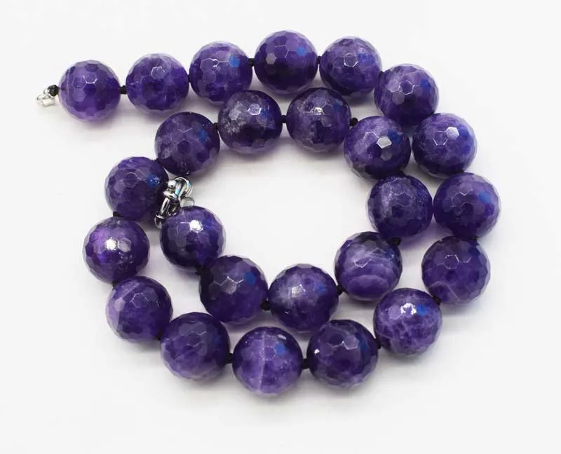 wholesale 12mm amethyst  faceted round  necklace 17.5inch  nature beads gemstone womamn gift