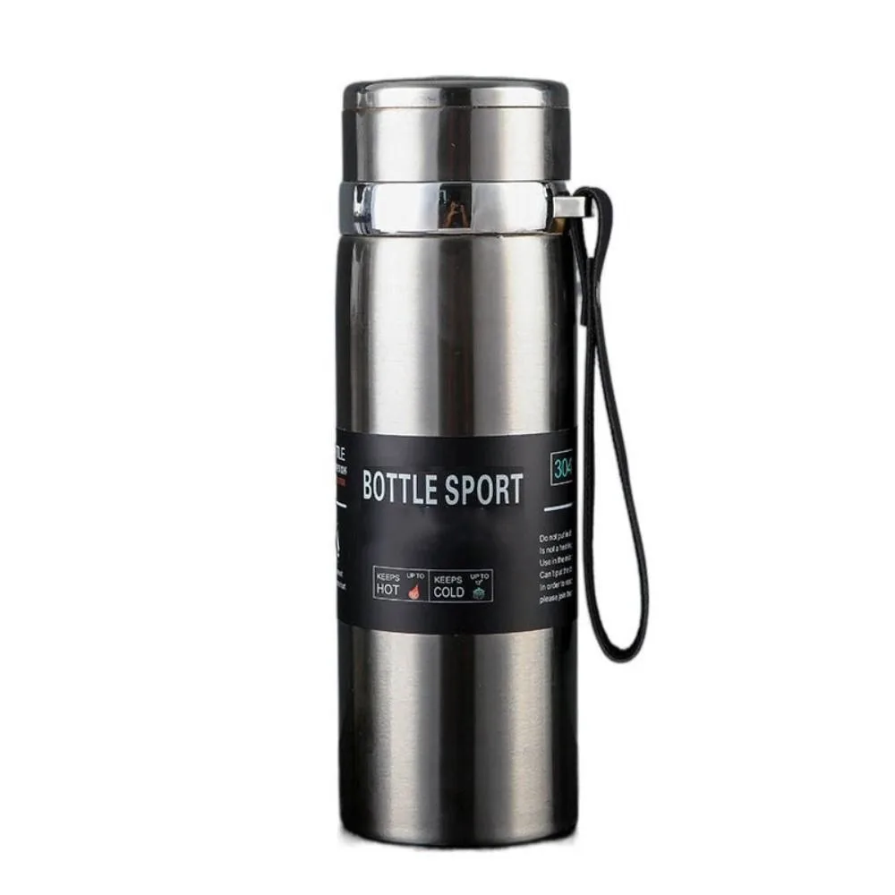 

800/1000ML Thermal Water Bottle Large-capacity Double Layer Vacuum Flask with Hanging Rope Anti-slip Bottom 'Insulated Cup