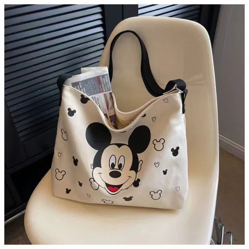 Borsa a tracolla in tela semplice Disney Mickey borsa a tracolla leggera di grande capacità per studenti con stampa di cartoni animati