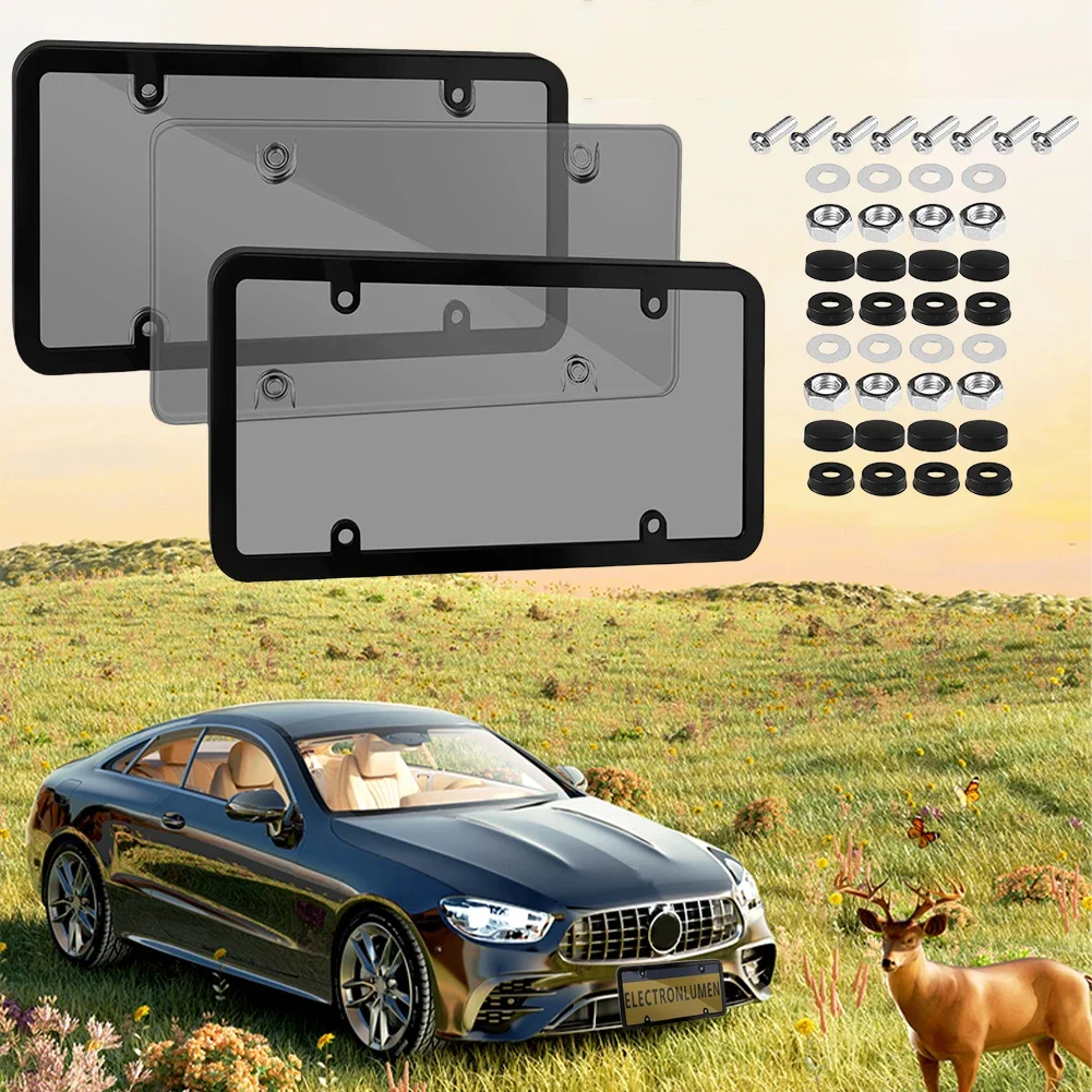 Car Tag Frame Protector with Screw Caps Cover Kit Transparent License Plate Holder Frame Clear License Plate Frame Shield