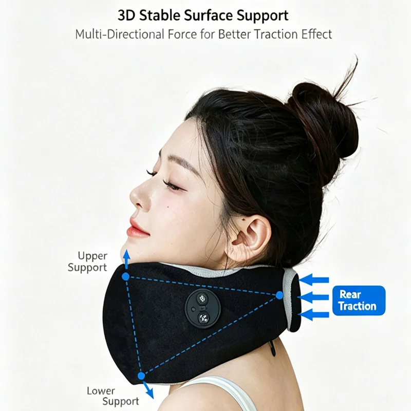 Electric Neck Support Brace U-Shape Heating Heigh Adjustable Cervical Collar Head Tilt Corrector Head-Down Prevent Neck Massager