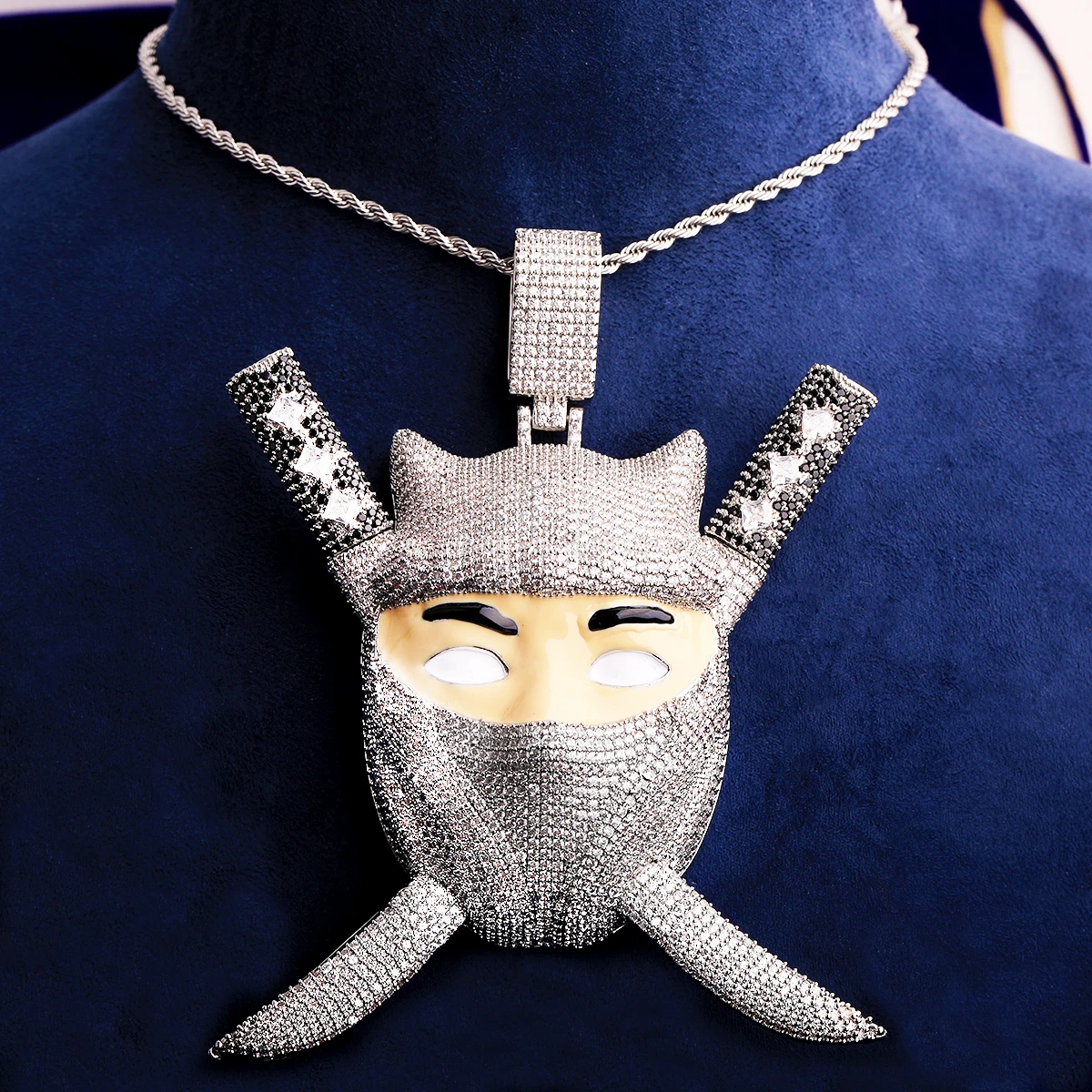 Bubble Letter Colgante Ninja Edición Limitada Oro Blanco Necklace Pendant for Men 5A Cubic Zirconia Rapper Jewelry