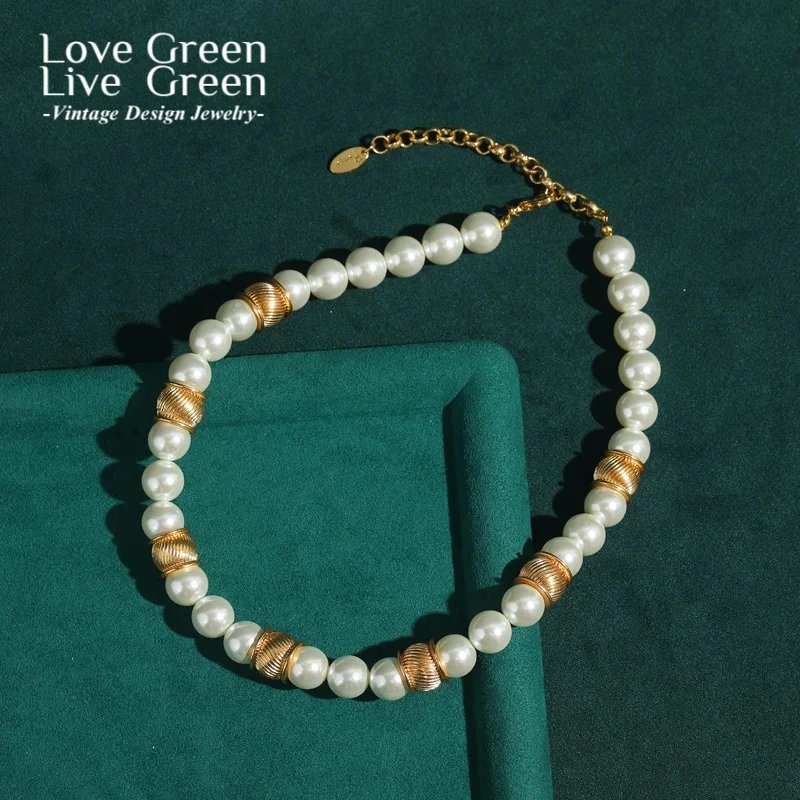 

Luxury Pearl Choker Necklace Vintage Indian Natural Freshwater Gold Color Bead Wedding Collar Baroque Style Woman Accessories