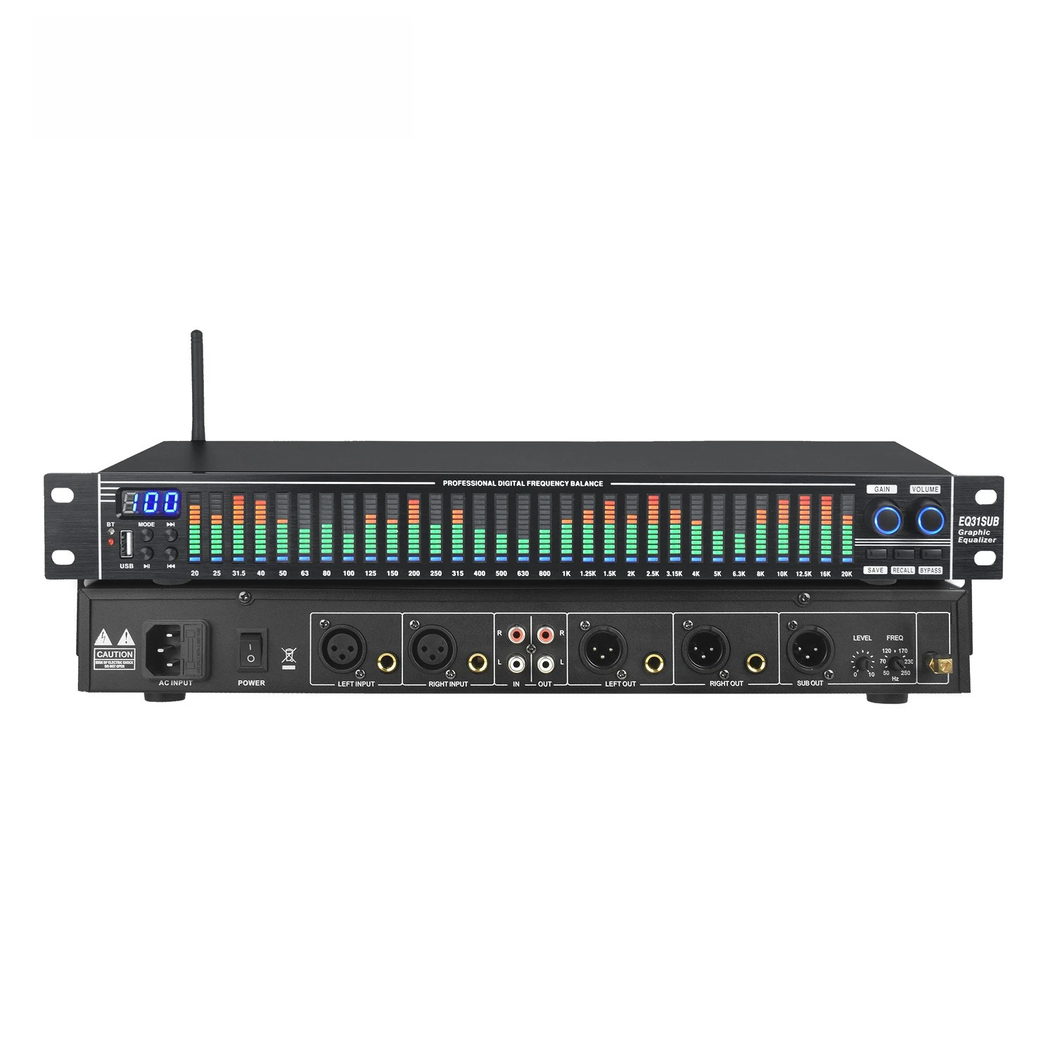 31-Band Audio Equalizer, Digital Professional Sound Mixer for Stage Performance, Noise Reduction