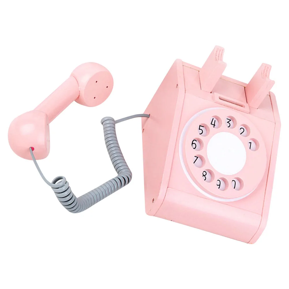 

Wooden Telephone Toy Pink Simulation Kids Puzzle Phone Intellectual Development Multi Functional Educational Plaything Housework