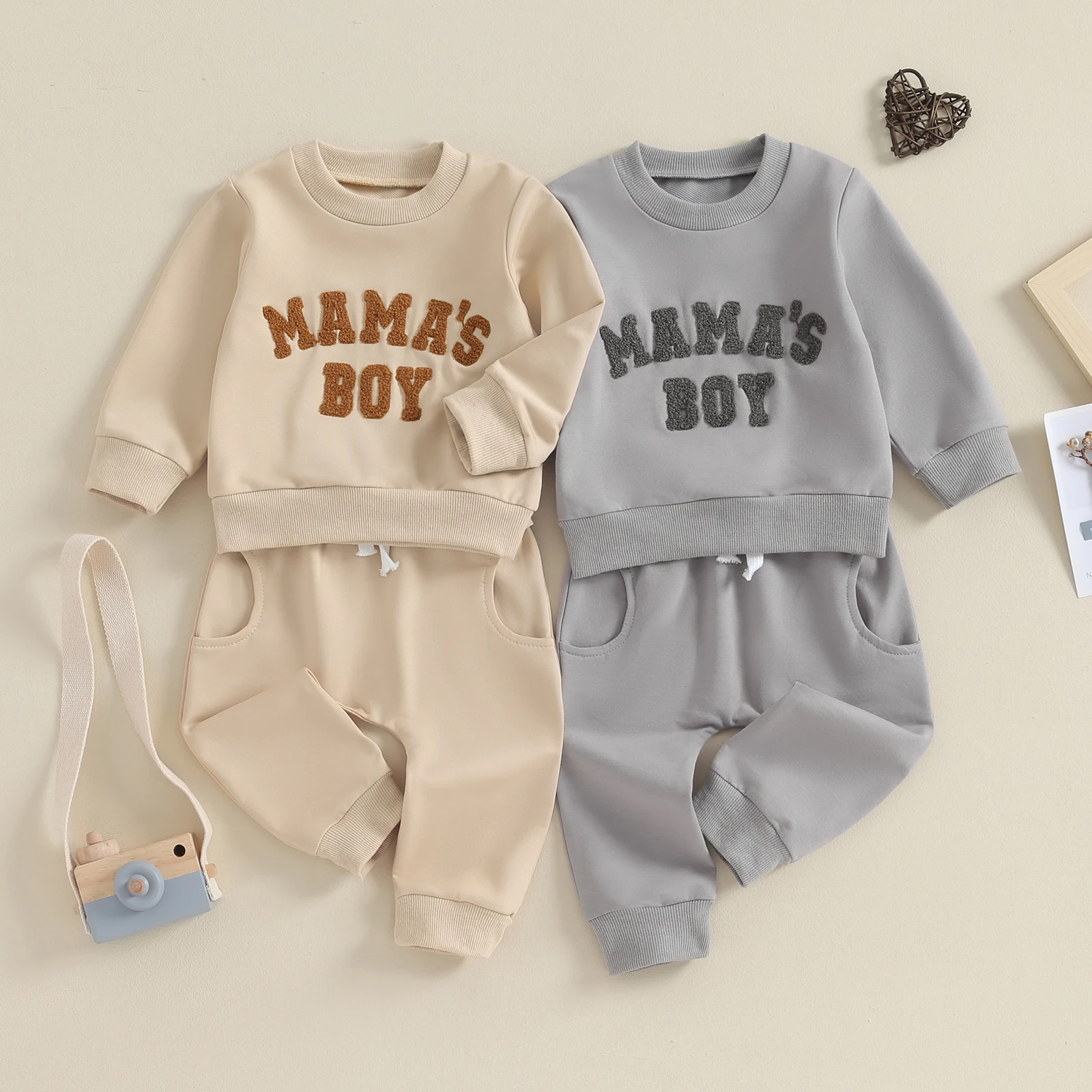 

Baby Boy 2Pcs Fall Spring Outfits Long Sleeve Letter Embroidery Pullover Sweatshirt Pocket Pants Set Toddler Boys Clothes Set