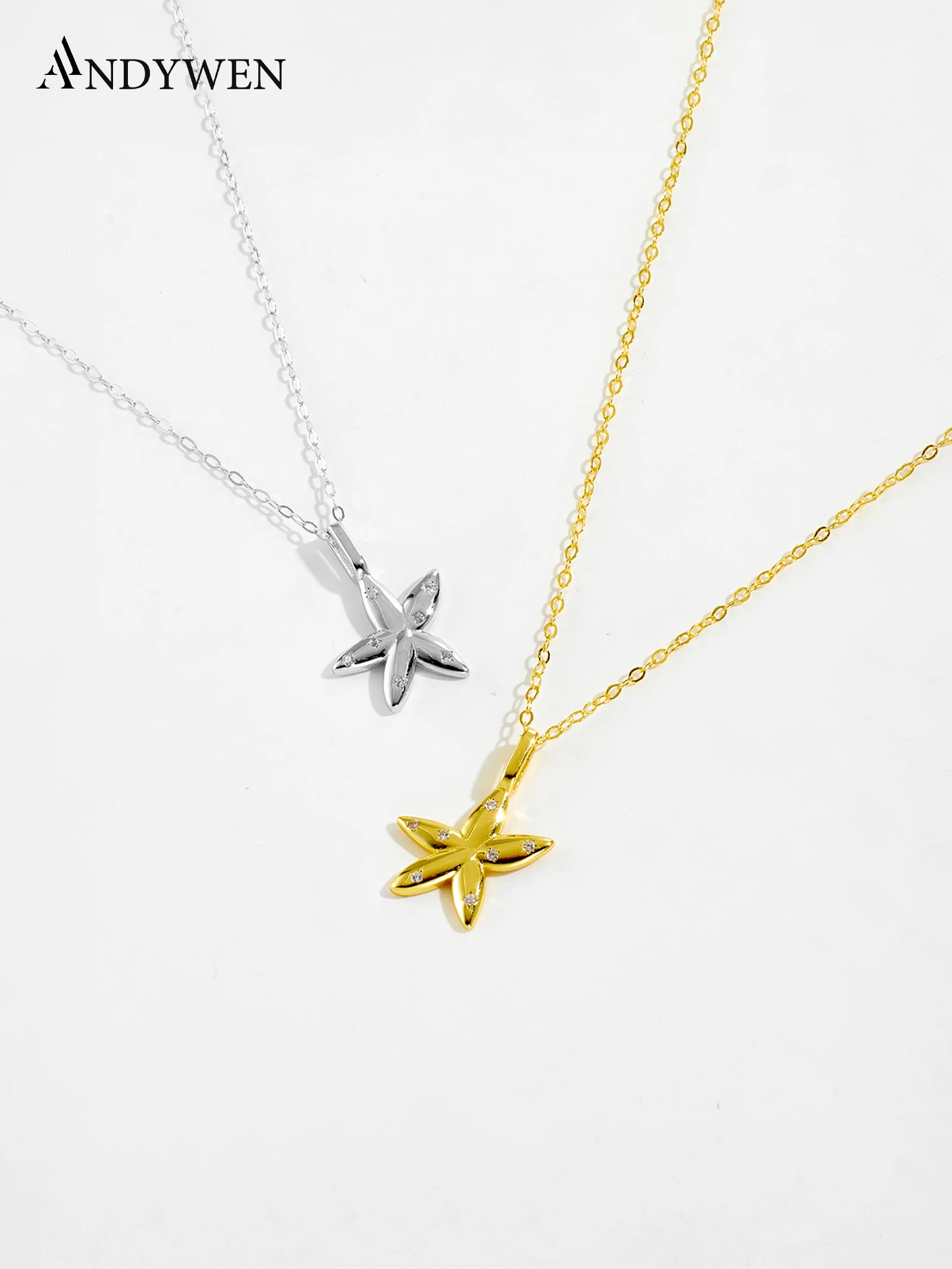 

ANDYWEN 925 Silver Starfish Necklace, CZ Accented Sea Star Pendant, Ocean Themed Jewelry Gift Box for Women,Versatile Daily Wear