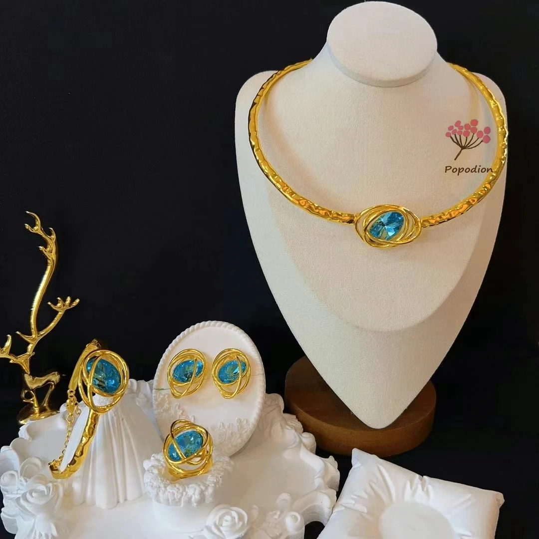 New Dubai Gold Plated Necklace Earrings Ring Bracelet Wedding Party Jewelry Set for Women DD10440