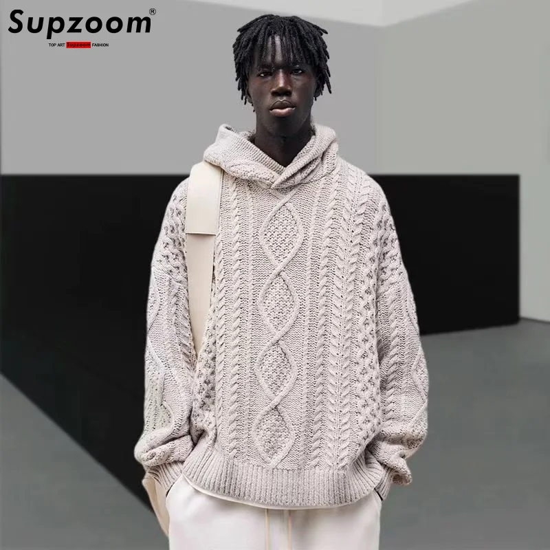 Supzoom New Arrival Top Fashion Regular Cotton Male Casual Autumn And Winter High Street Hooded Fried Dough Twists Sweater Men