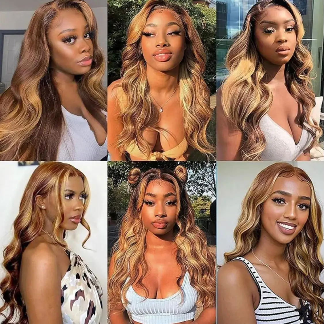 1*4Middle U Part Human Hair Wig Body Wave Highlight Blonde Brown V Shape Wigs Wet And Wavy 180Density Machine Made Wig For Woman