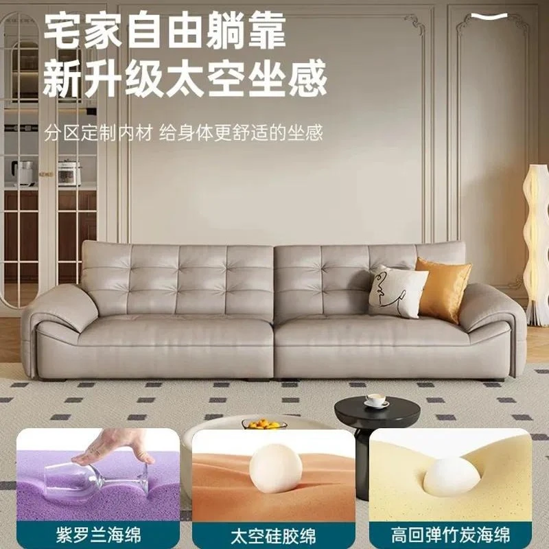 Upgraded Genuine Leather Sofa Large Black Bear Design First Layer Cowhide Living Room Cream Style Compact Straight Row Foshan