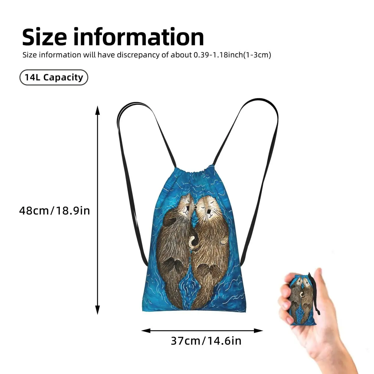 Otter CUTE SLEEP Drawstring Backpack Sports Gym Bag Portable Travel Drawstring Bag for Men Women