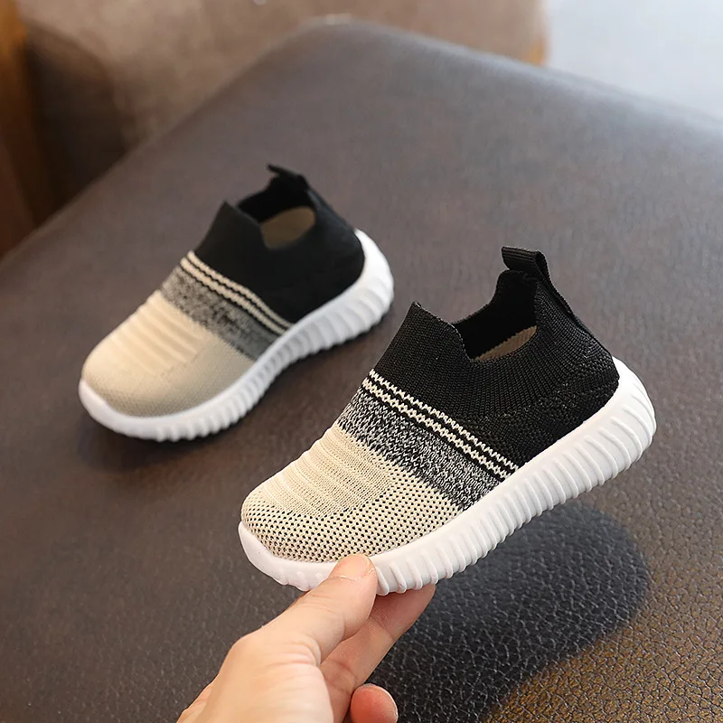 Spring Autumn Children Shoes Striped Patchwork Kids Sneakers Soft Breathable Mesh Unisex Boys Girls Slip-on Casual Sport Shoes