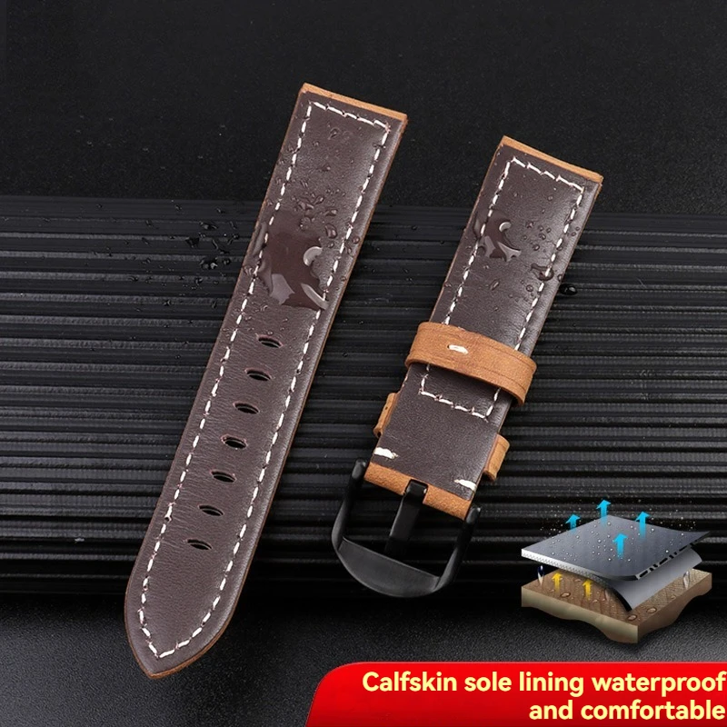 حزام ساعة جلد كلاسيكي كريزي هورس لساعة ميدو سيتيزن تيسو سيكو أرماني كاسيو - 20 22 24 ملم حزام ريترو للرجال سريع الإصدار