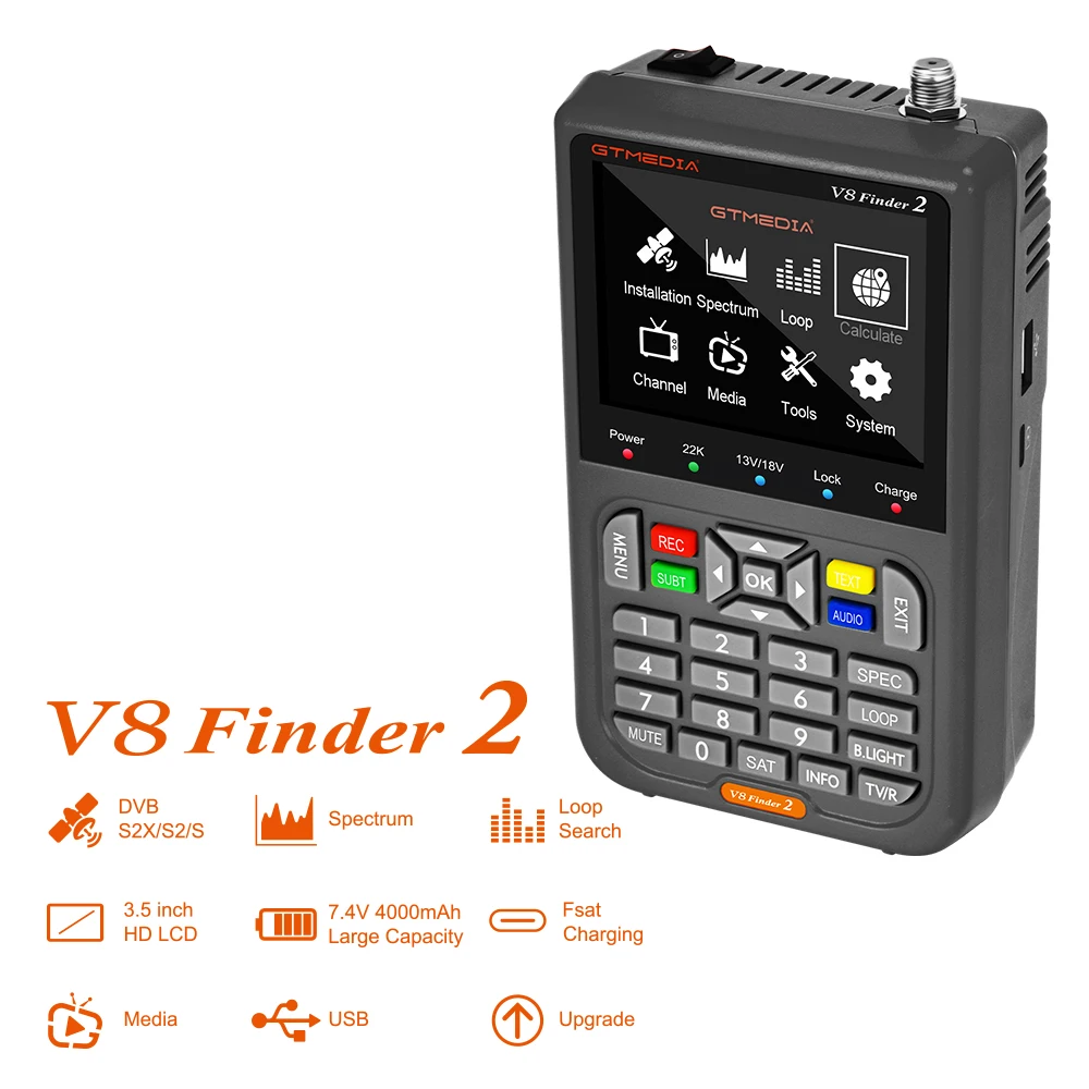 New GTMEDIA V8 Finder 2 Satellite Meter DVB-S/S2/S2X Support H.264 7.4V/4000mAh Li-ion Battery 3.5 Inch LCD Screen V8 Finder2