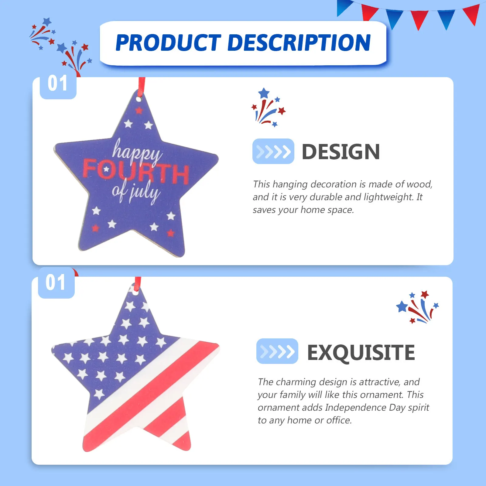 Wooden Star Hanging Pendants, 24pcs Independence Day Decor for Home, Hotel & Shopping Mall Festive Decoration