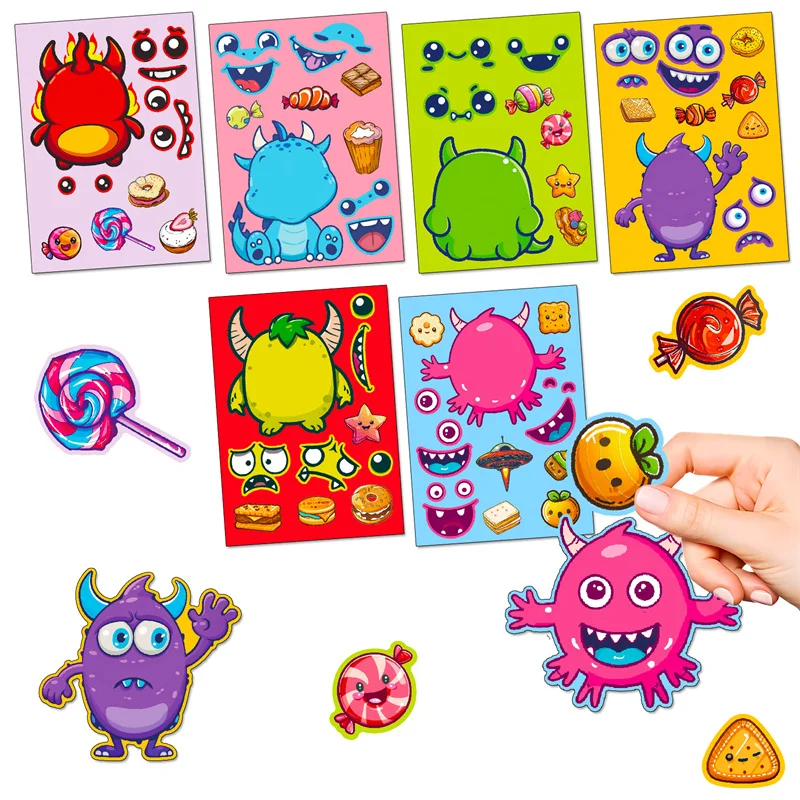 Creative Kids DIY Puzzle Stickers Make Your Own Monster Facial Expression Combination Make A Face Sticker Children Games Toys