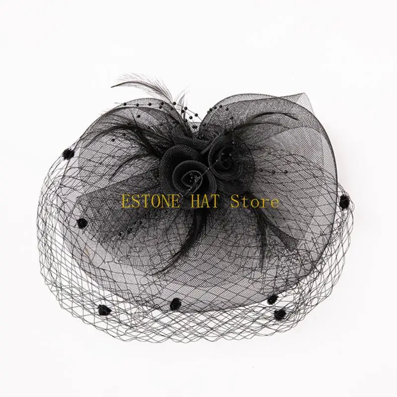 49MF ALEGANT FASCINATOR HAT HAPBOX HAT للنساء كوكتيل شاي حفلة رئيسية رائعة رائعة لحفل الزفاف