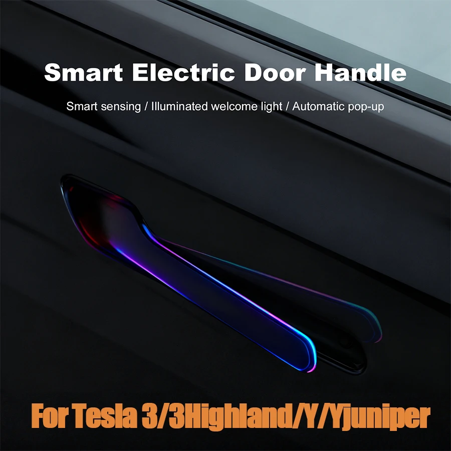 LED Ambient Light Thread-Free Smart Electric Door Handle For Tesla Model 3/Y/YL Car Exterior Waterproof Modification Accessories