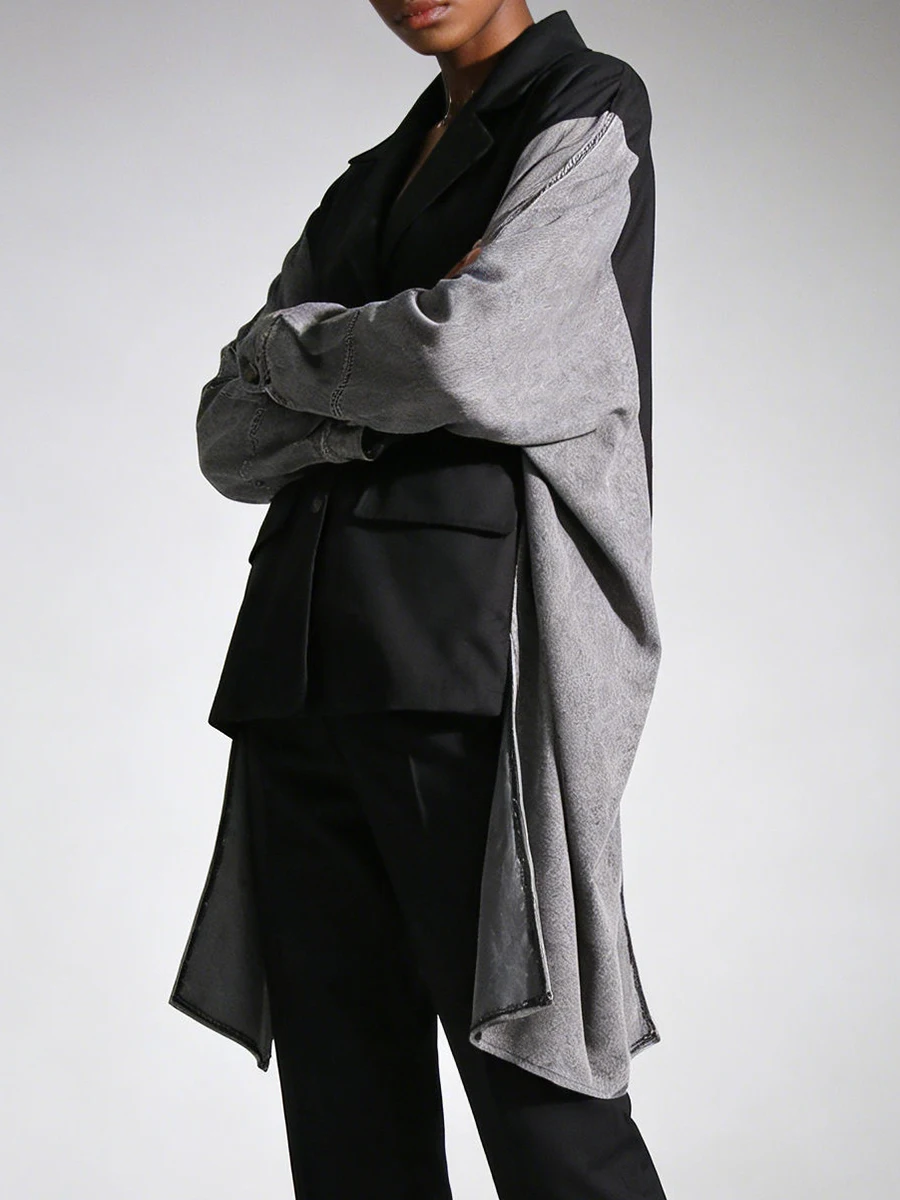 Vgh hit cor temperamento jaquetas irregulares para mulheres lapela manga longa botão emendado primavera jaqueta casual moda feminina nova