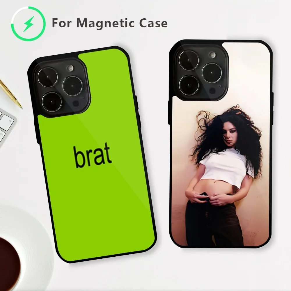 Singer Charli Xcx Brat Phone Case For iPhone 15 14 13 12 Mini Pro Max Plus Magnetic Attraction Shell