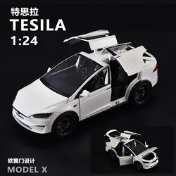 1:24 Tesla Model X with Charging Pile Metal Cars Toys Diecast Alloy Car Model Gift for Boys Children Kids Toy Vehicles X66