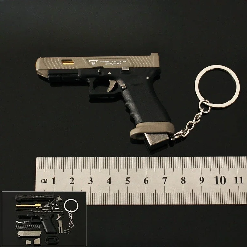 Porte-clés pistolet jouet Glock, 7cm/2.75 pouces, périphérique de jeu TTI G34 1:3, pendentif en métal en Nylon Semi-alliage amovible, modèles cadeaux pour garçons, artisanat