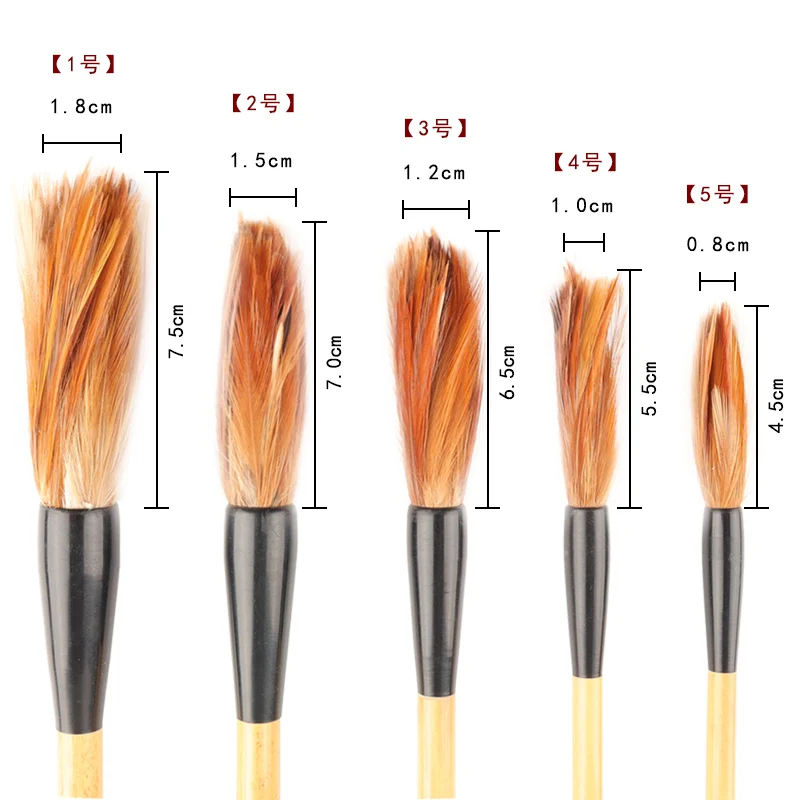 5 Pcs/set Chicken Feathers Calligraphy Brush Chinese Traditional Long Hair Cursive Script Writing Brush Landscape Painting Brush