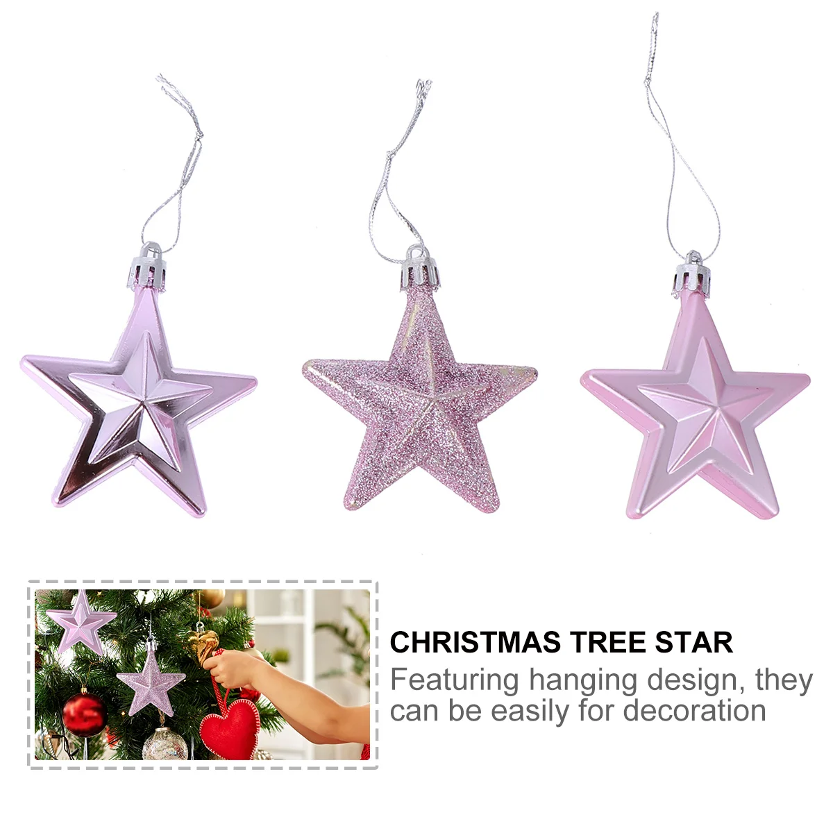 

18Pcs Christmas Five-Pointed Star Decor Plastic Hanging Christmas Tree Ornament Xmas Decor Home Office School