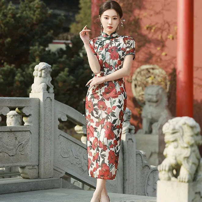 New Chinese Qipao Improves Young Temperament Girl Dress Summer White Elegant Embroidery Cheongsam