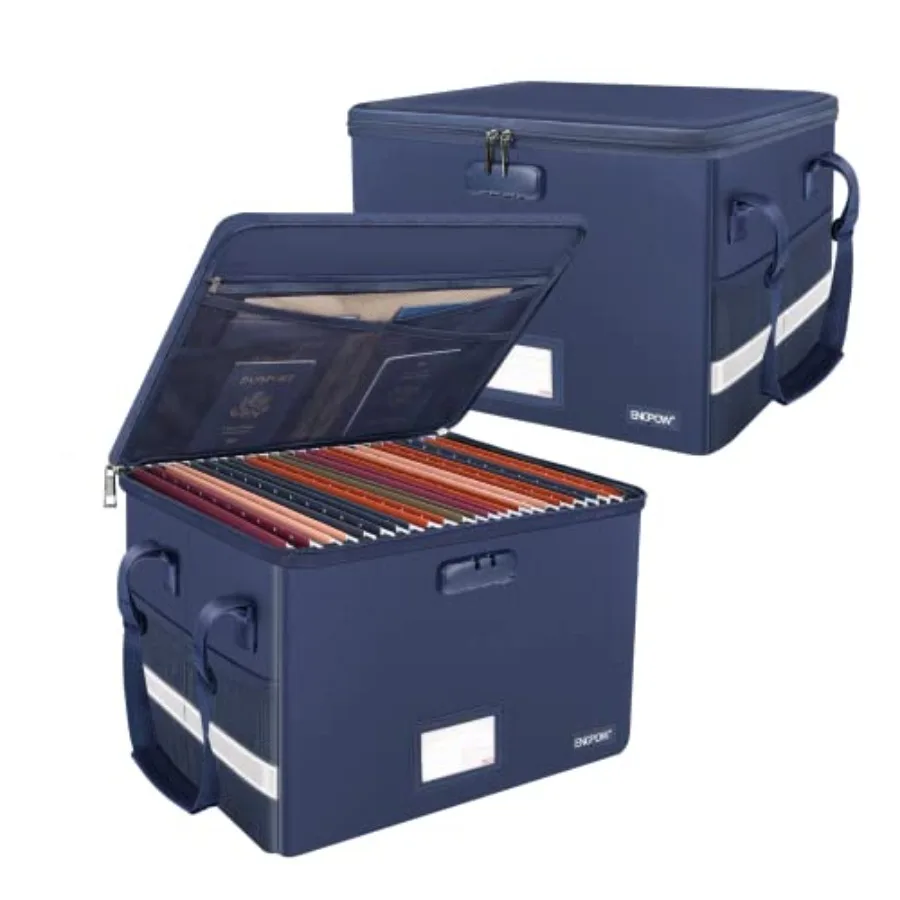 

File Box with Lock, Fireproof Document Box with Pockets, Collapsible File Organizer Filing Storage Cabinet with Handle, Portabl