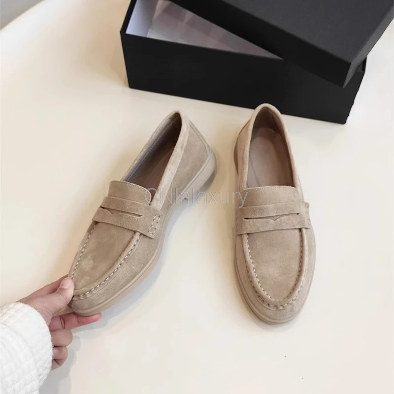 Flats Shoes Women Loafers Genuine Leather Outdoor Casual Shoes Without Straps Slip on Lady Driving Shoes Soft Breathable Bottom