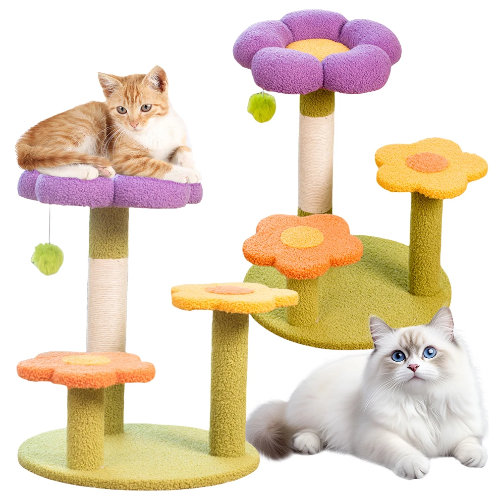 

Flower Cat Tree Tower Cat Climbing Frame Sisal Wrapped Small Cat Tower 3 Layer Interactive Cat Tower for Playtime and Relaxation