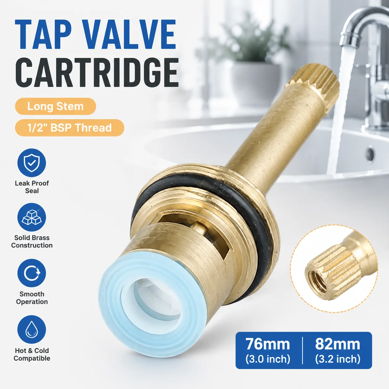 Brass Tap Valve Cartridge 76mm 82mm, 1/2