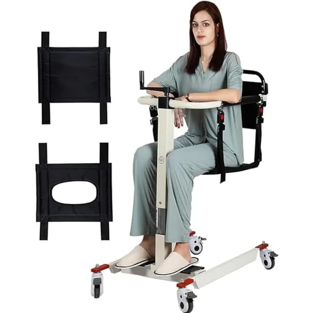 Home Patient Lift Wheelchair Transfer Chair Height Adjust Portable with Silent Swivel Wheels and Detachable Backrest Elderly and