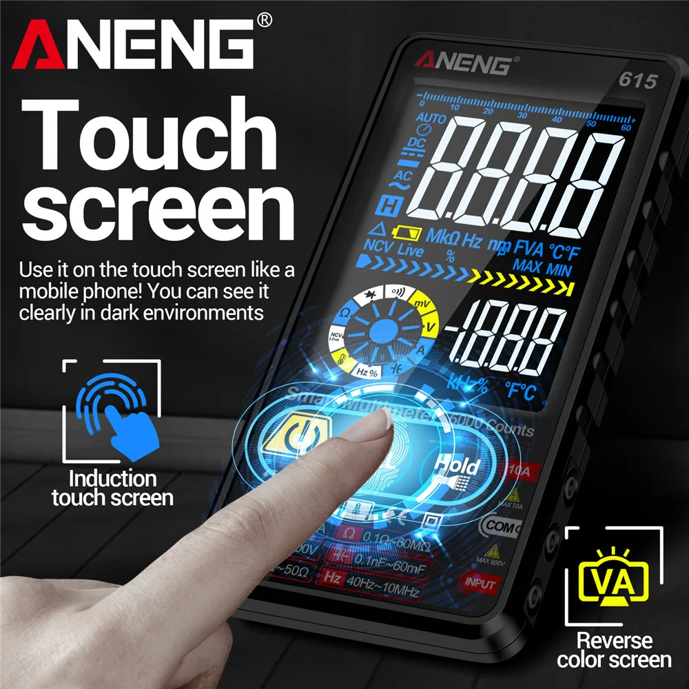 ANENG Multimeter 600V Smart Touch Multitester Diode Lithium Battery Charging Tester 6000 Counts AC/DC Voltage/Current Meters