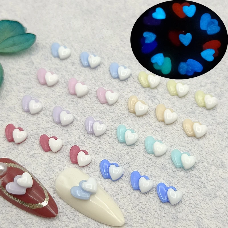 200pcs 5×7mm Solid Colors Double Hearts Shape Resin Figurine Craft Flatback Cabochon Jewelry Making Hair Wear Accessories