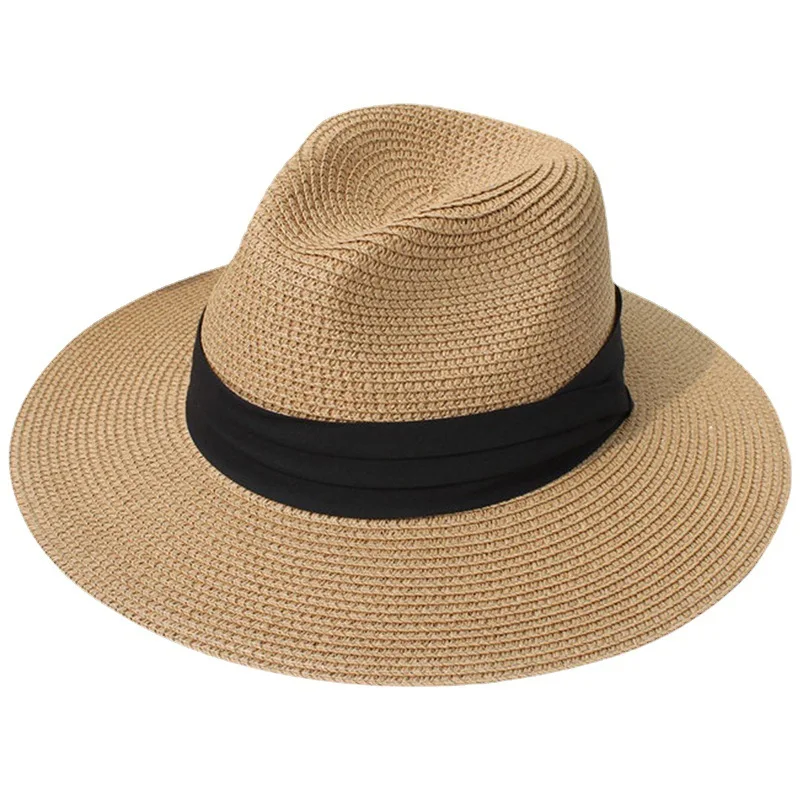 

Women Wide Brim Straw Panama Roll Up Hat Fedora Beach Sun Caps UPF50+ Beach Outdoor Hat with ribbon