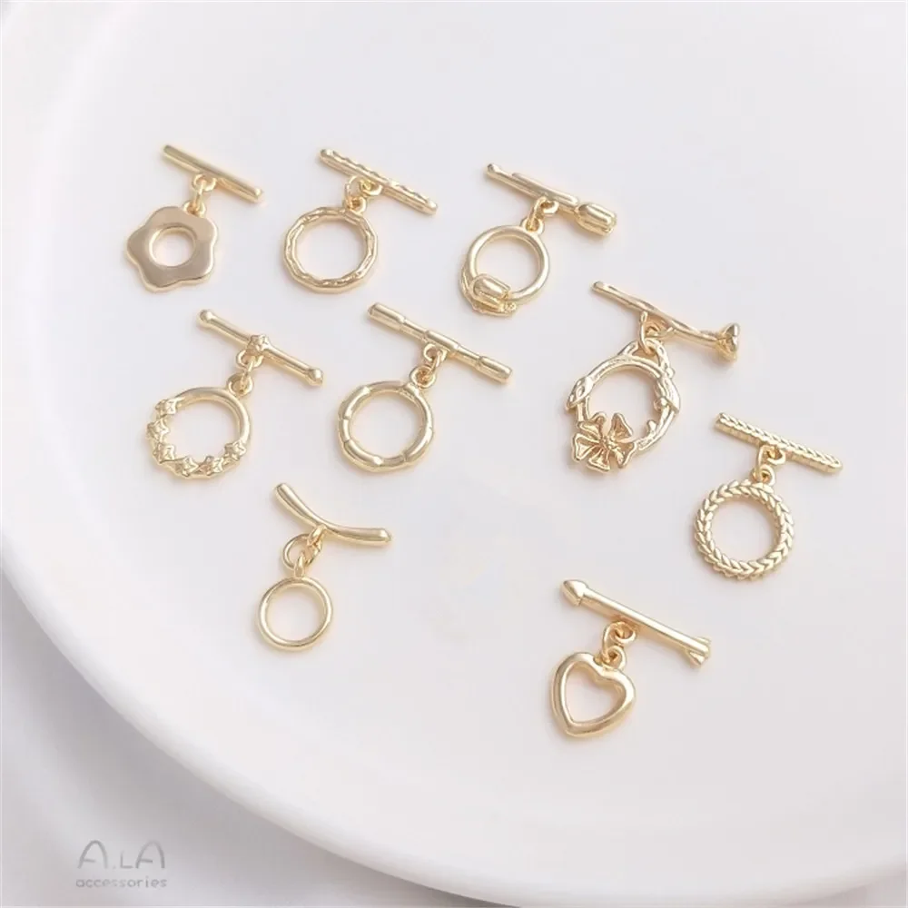 

14K package gold mini models OT buckle peach heart-shaped plum four-leaf clover wheat spike flower vine jewelry chain buckle